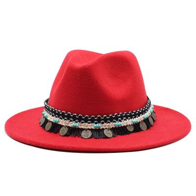 China Western Ladies Jazz Cap Sombreros StageHolidsy Para Mujeres Gorra Wide Brim Party Hat Fedora Hats For Women Felt Cowboy Fashional for sale