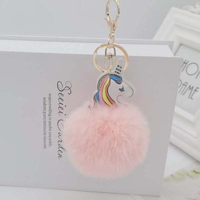 China PU Pendant Unicorn Hair Ball Keychain Sequined Unicorn Bag Pendant Car Keychain Fashional Hair Ball for sale