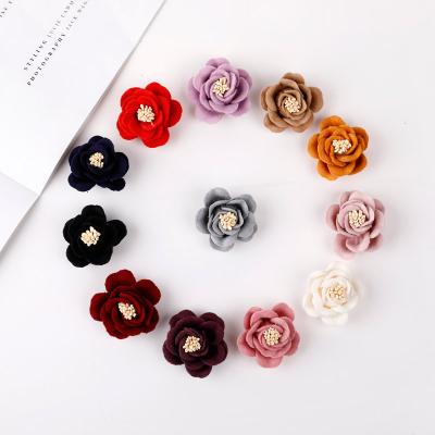 China Opp Bag Handmade Fashional Fiber Hairpin Flower Festival Party Decoration 4cm Felt Artificial Flower Brooch Flower Fabric Fashional Fiber Hairpin for sale