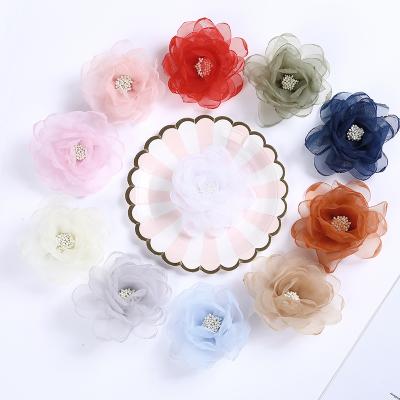 China Chiffon Flower Brooch Clasp ODM Fashionable OEM Costume Designer Headscarf Brooch and Jewelry Multicolor Alloy Pin 10 pcs for sale