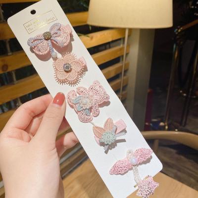 China Fashional Fashion Princess Snowflake Lace Bow Hairpin Diamond Hair Clips Set For Children Accessory for sale