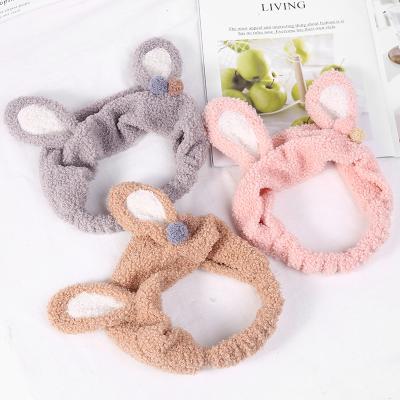 China Cute Fashional Elasticity Animal Hair Coral Fleece Bow Headbands Girls Band Headwear Women Face Makeup Hair Wash Accessories for sale