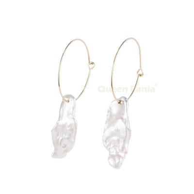 China Other Panla Queen Instagram Simple Baroque Irregular Real Gold Plated Freshwater Pearl Earrings for sale