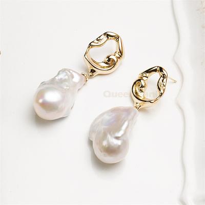 China New Design 2021 High Quality 925 Sterling Silver Baroque Stud Jewelry Women's 18K Gold Bead Earrings for sale