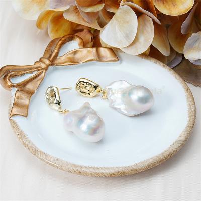 China High Quality Amazon 2022 Hot Selling 925 Silver Gold Plated Circle Earrings Freshwater Irregular Baroque Pearl Dangle Earrings Jewelry 18k for sale