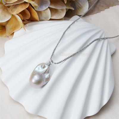 China Simple Day Design High Quality Latest 925 Sterling Silver Custom Mama Mother 18K Gold Plated Large Baroque Pearl Pendant Necklace For Sale for sale