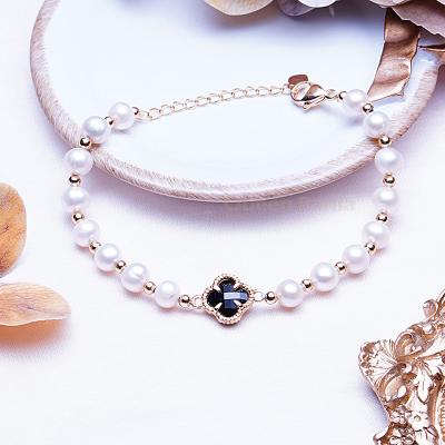 China Pearly Black Agate Rose Gold New clover bracelet S925 Sterling Silver Fashion Ladybug romantic four leaf clover bracelet for sale