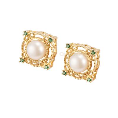 China Other Panla New Queen Style Stainless Steel 18K Gold Plated Real Freshwater Pearl Hoop Earrings For Women for sale