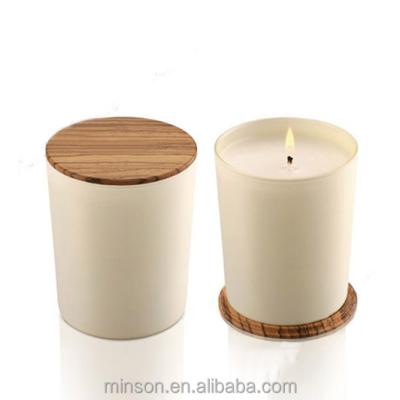 China Home Decoration Frosted Glass Candle Jar With Lid Scented Candle With Wooden Cap Personalized Scented Candle for sale