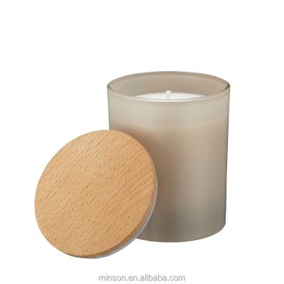 China Home Decoration Frosted Glass Candle Jar With Lid Scented Candle With Wooden Cap Personalized Scented Candle for sale