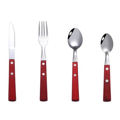 China Stored Friendly Wooden Handle Stainless Steel Cutlery Set Modern Flatware for sale