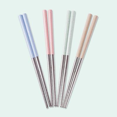 China Stocked Reusable Metal Chopsticks Stainless Steel Non-Slip Chop Sticks for sale