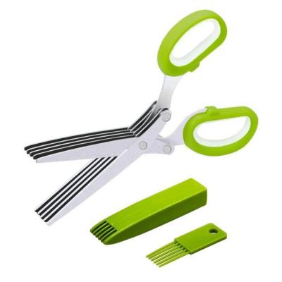 China Best Quality Home Kitchen Multi-Blade 5 Small Stainless Steel Herb Scissor With Easy Cleaning Brush for sale