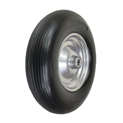 China 16 Inch Wheelbarrow Cart Tire Flat Free Soft Rubber PU Foam Flat Freewheels For Material Handling Tools for sale