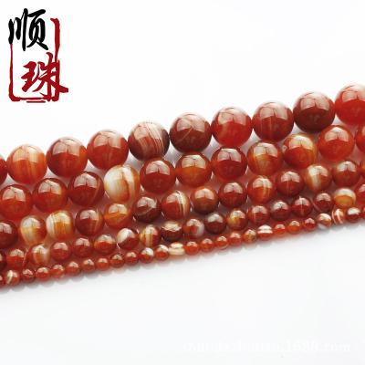 China Natural Stone Red Striped Agate Stone Beads Round Beads Scattered Beads DIYBracelet Ornament Accessories Wholesale for sale