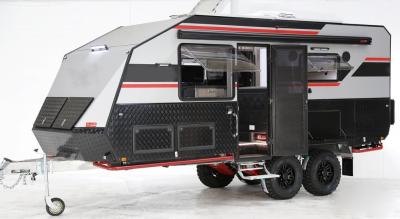 China Hardtop Camping Trailers For Sale With Lockable Bar Monolithic Vents Integrated Bathroom Power Supply for sale