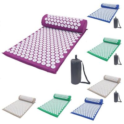 China Comfortable Acupressure Mat Body Pain Relieve Stress Back Yoga Massager Cushion Spike Mat Acupuncture Massage Yoga Mat With Pillow for sale