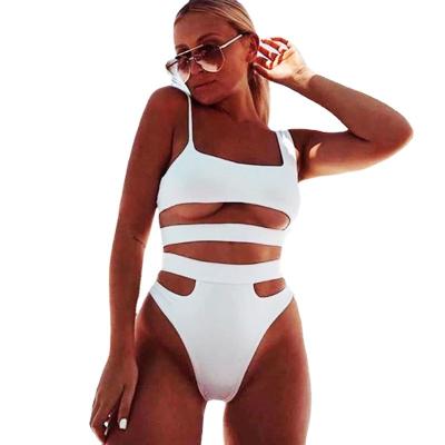 China Plus Size Summer Women Solid Crop Top Bikinis Set High Cut Padded Bra Swimwear Cut Out Asymmetrical Swimsuit Thong Swimwear 2022 for sale