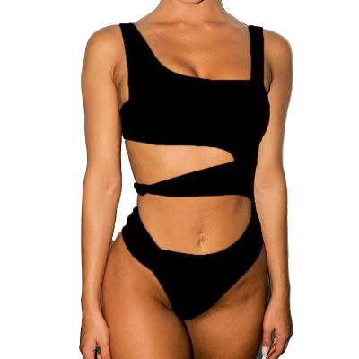 China Waterproof Bandage Cut Out One Piece Swimsuit High Leg Cut Asymmetrical Pump Solid Swimwear Sexy Women Sports Swimsuits 2021 for sale