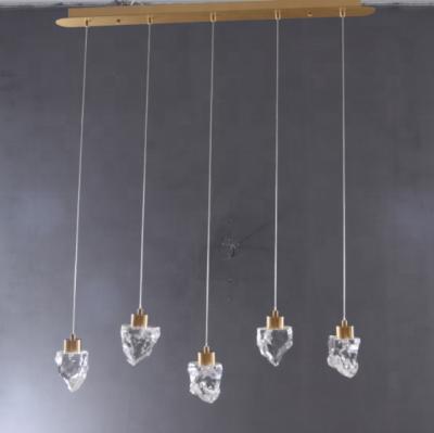 China Contemporary Adjustable Creative Height Gold Finish Chandelier Modern Rock LED Rectangular Crystal Chandelier for sale