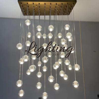 China Modern Customized Tall Staircase Crystal Glass Bubble Ball Chandelier Ceiling Lamp for sale