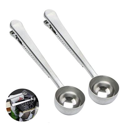 China Sustainable Shopping Long Handle Stainless Steel Dosers For Coffee Beans With Coffee Bag Clip for sale