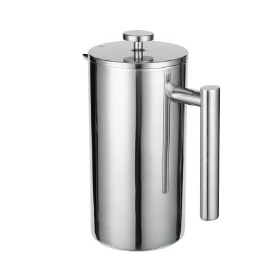 China 304 Stainless Steel Mirror Double Wall Thermos Insulated Outdoor Tea Coffee French Press Pot for sale