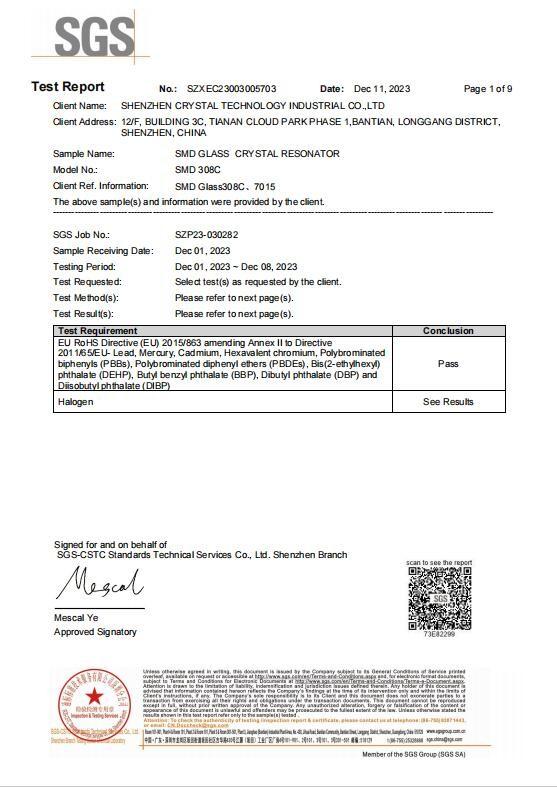 SGS-RoHS10项 - Shenzhen Crystal Technology Industrial Co., Ltd.