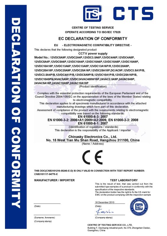 CE Certificate - Chinasky Electronics Co., Ltd