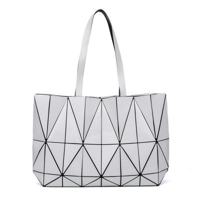 China Fashion Product Laser Luminous Geometric Rhombus Leather Folding Tote Bag for sale