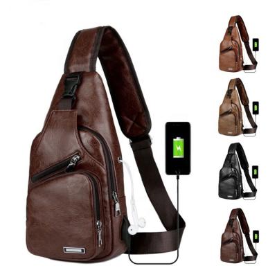 China Daily Life Mens Leather Chest Pack USB Backbag Cross - Body Sling Bag With Earphone Hole for sale