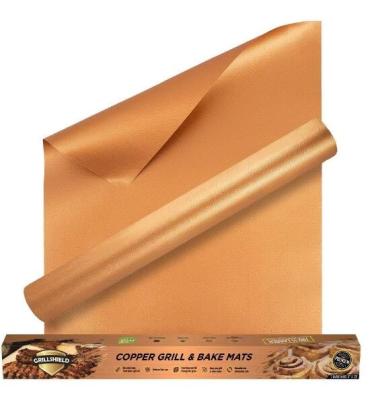 China Fireproof High Temperature Tape Non - stick Charcoal PTFE BBQ Grill Mat in Copper Color for sale