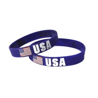 China CLASSIC Custom Cheap USA Flag Design Promotional Printed Silicone Wristband for sale