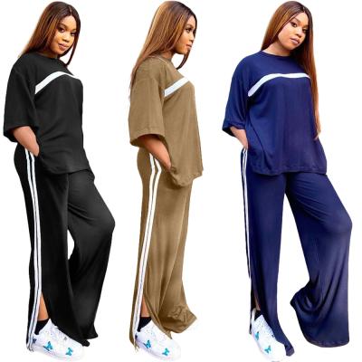 China Anti-pilling 2021 autumn fashion women's two-piece pants set side slit women pants 2 pieces set female lounge wear for sale