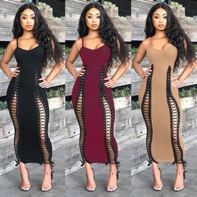 China Anti-Static Lace Up Grommet Knitting Midi Knitting Woman Dresses Vestidos Mujer FX80 for sale