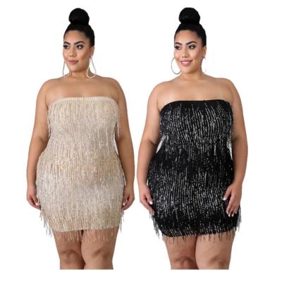 China Newest anti-static strapless sequin fringed DM910010 tube bodycon party fashion women clothing plus size dress for sale