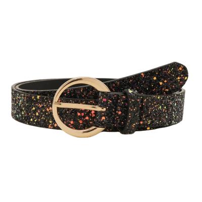 China Fashion.Casual Wholesalefashion Genuine Print Bling Bling PU Leather Belt For Ladies Waist Ladies Leather Belt for sale