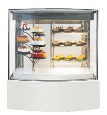 China Single-temperature High Visibility Curved Glass Cake Showcase for sale