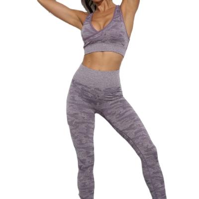 China Breathable Women Camouflage Print Seamless Bra Leggings Set 2 Piece Gym Wear Set Womens High Waist for sale