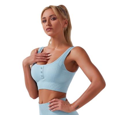 China Two Piece Style Antibacterial Hot Yoga Amazon Button Vest Sports Bra Shorts Super Stretch Seamless Yoga Set Set for sale