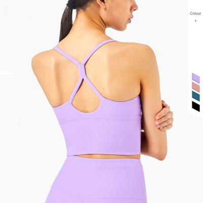 China Breathable Ribbed Backless Sports Bra High Impact Sports Yoga Bra Naked Popular Yoga Bra for sale