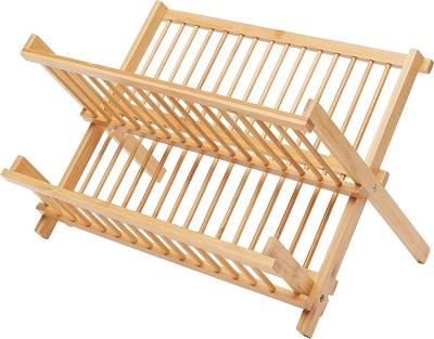 China New Style Sustainable Folding Dish Rack 100% Natural Bamboo Dish Drying Rack Over Sink Dish Rack For Kitchen for sale