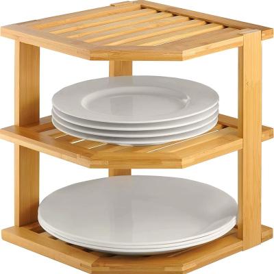 China Three Layer Disposable Kitchen Storage Buries Organizer Holder 100% Universal Bamboo Corner Rack for sale