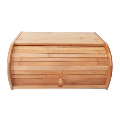 China Sustainable 100% Natural Bamboo Bread Box Kitchen Bread Bins For Countertop Organizer Roll Top Bread Box for sale