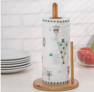 China Sustainable Natural Bamboo Tissue Rack Holder Kitchen Paper Hanger Rack For Countertop Paper Rack for sale