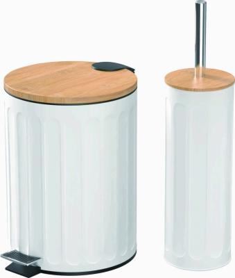 China New Color Sustainable DesignToilet Brush And Holder Set For Bathroom Pedal Bin With Bamboo Lid Set for sale