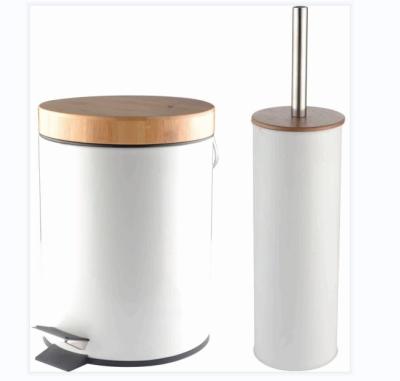 China 2023 Sustainable Home And Kitchen Waste Bins Set Powder Coating Pedal Bin With Toilet Brush Holder Set for sale