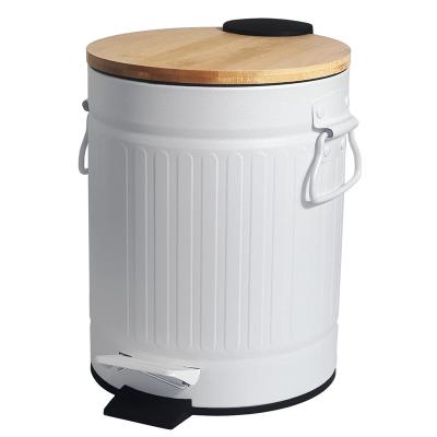 China Sustainable Metal Waste Bin For Retro Kitchen Living Room Waste Bins With Bamboo Lid for sale