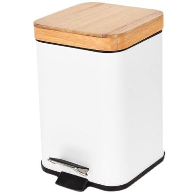 China High Quality Sustainable Square Bamboo Wooden Lid Pedal Foot Shape Waste Bin Rectangle Bath Slow Narrow Waste Trash Bin for sale