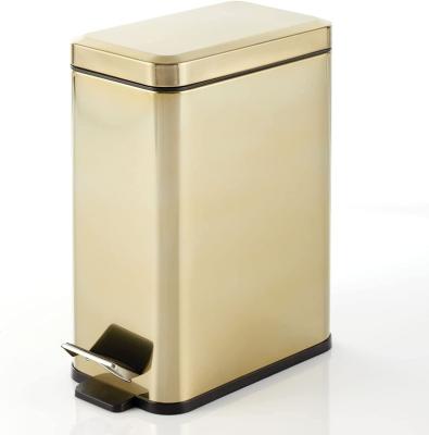 China Sustainable Recycling Waste Bin Stainless Steel Waste Can Reuse Rectangular Gold Step Bathroom Pedal Waste Bin for sale